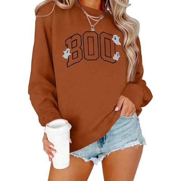 Halloween Sweatshirt Women Cute Boo Graphic Pullover Crewneck Autumn Top